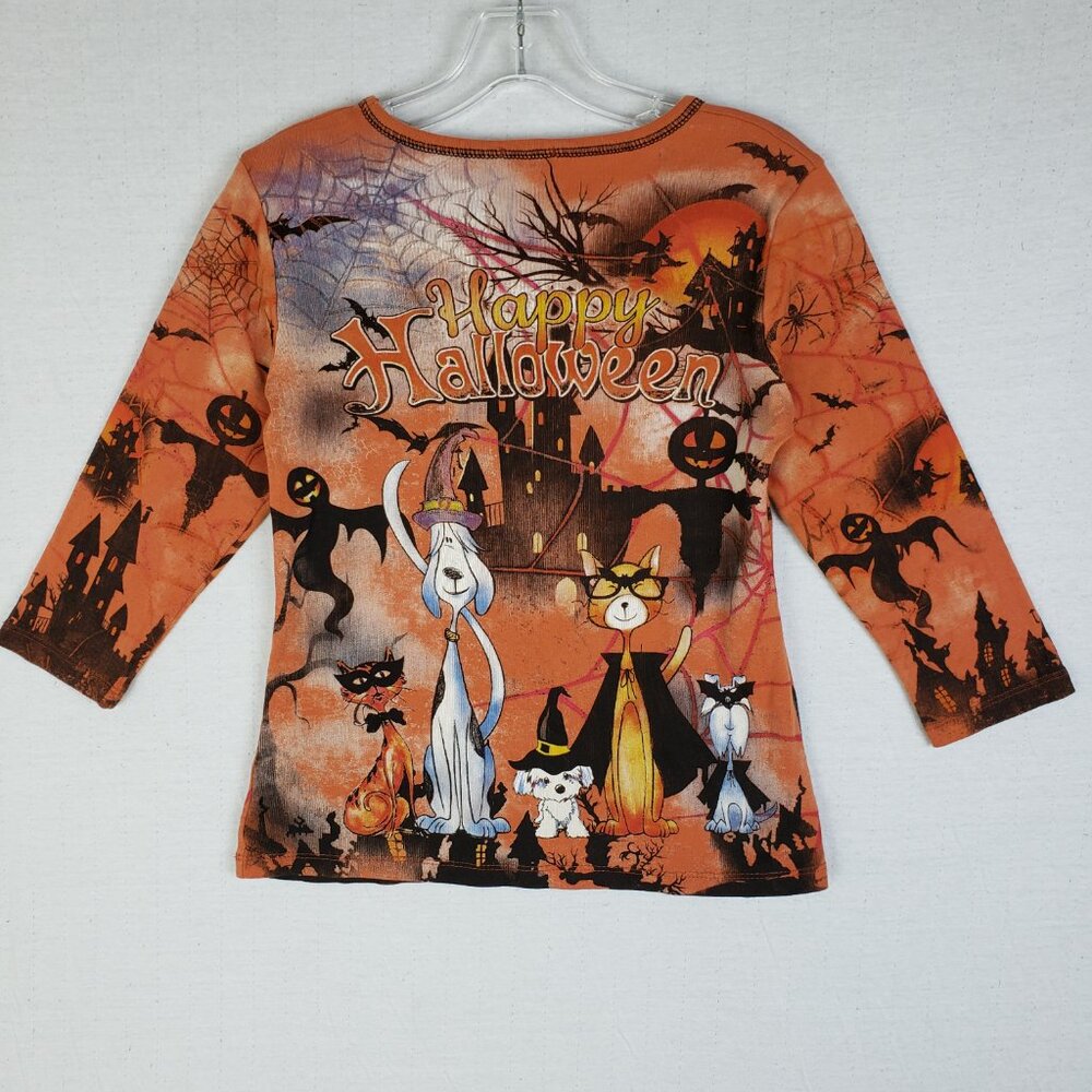Vintage Cactus Y2K 90s Happy Halloween Shirt Bejeweled All Over Print size S - Picture 8 of 12